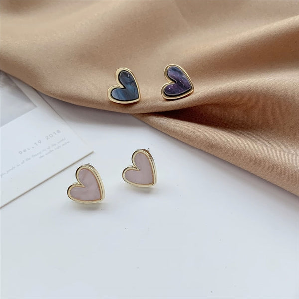 Sweet Acrylic Heart Stud Earrings Delicate Gold Color Mini Ear Studs Trendy Ear Nails For Women Girls Jewelry Gift