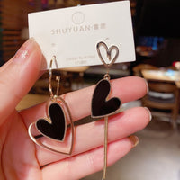 New Fashion Asymmetric Lovely Fine Heart Contracted Drop Earrings Long Metal Tassels Joker Women Earrings Elegant Trend