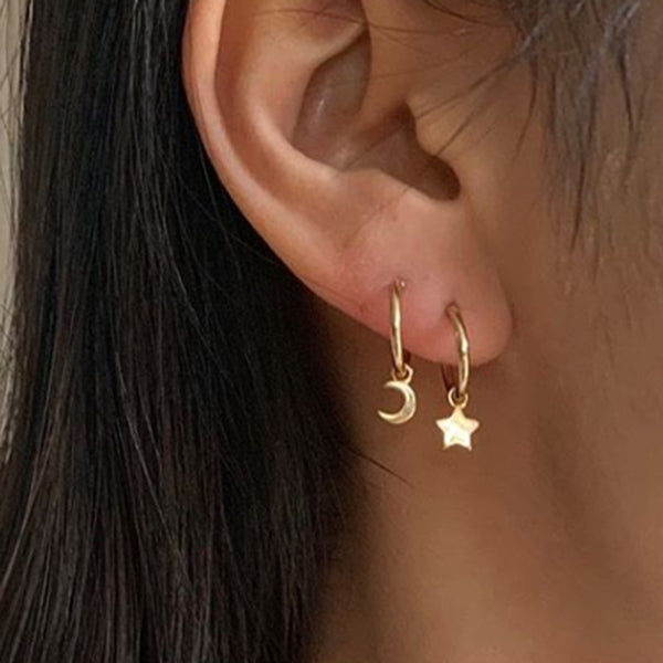 Fashion Bohemian Gold Color Small Star Moon Drop Earring Mascot Ornaments For Women Accessories Wholesale