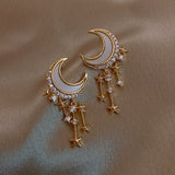 2021 New Trendy Moon Dangle Earrings For Women Temperament Pearl Heart Rhinestone Pendant Earring Girl Party Jewelry Gift