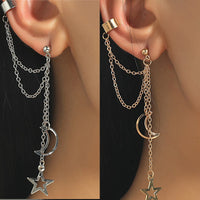 1 Piece Men Women Punk Star Moon Exaggerated Classic Metal Chain Drop Dangle Earrings Street Hip Hop Jewelry Kpop