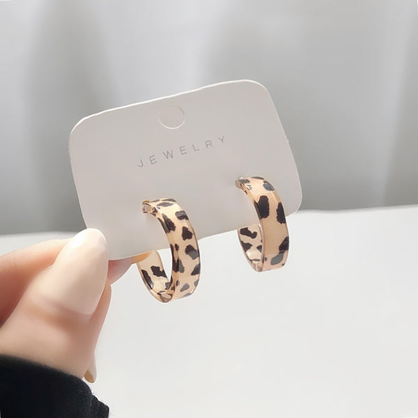 New Korean Statement Earrings for Women Brown Leopard Geometric Hoop Earrings Vintage 2021 Trend Fashion Jewelry Gifts Creative