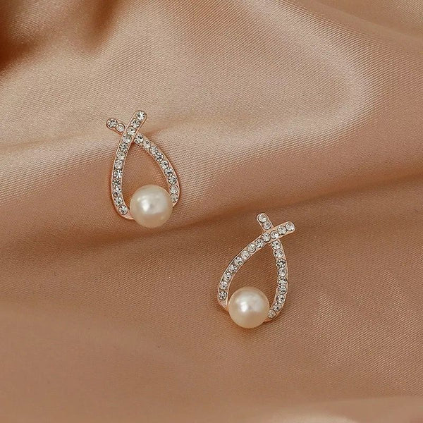 Women Fashion Pendientes Pearl Earrings Heart Shaped Ear Pins Zircon Eardrop Crystal Stud Earrings Zircon