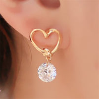 Women Fashion Pendientes Pearl Earrings Heart Shaped Ear Pins Zircon Eardrop Crystal Stud Earrings Zircon