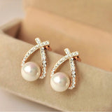 Women Fashion Pendientes Pearl Earrings Heart Shaped Ear Pins Zircon Eardrop Crystal Stud Earrings Zircon