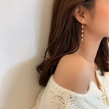 New Trendy Fairy Simulated Pearl Women Long Earrings White Round Pearl Wedding Pendant Earrings Korean Fashion Jewelry Earrings