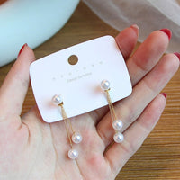 New Trendy Fairy Simulated Pearl Women Long Earrings White Round Pearl Wedding Pendant Earrings Korean Fashion Jewelry Earrings