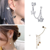 One-piece earring Rhinestone Moon Star Butterfly Long Chain Earrings hoop Tassel Piercing Earrings Jewelry for Women Girls Gift