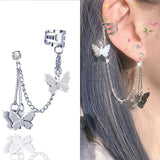 One-piece earring Rhinestone Moon Star Butterfly Long Chain Earrings hoop Tassel Piercing Earrings Jewelry for Women Girls Gift