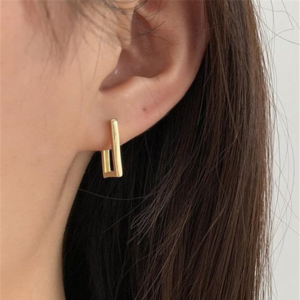 Minimalist Geometric Square Crystal Small Hoop Earrings for Women Fashion Gold Color Metal Earring Ear Buckle Jewelry