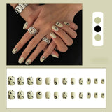 24Pcs/Box French Short False Nails with Moon Design Detachable Manicure Patches Press On Nails Full Cover Fake Nails Tips