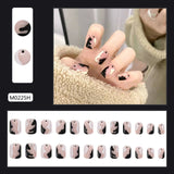 24Pcs/Box French Short False Nails with Moon Design Detachable Manicure Patches Press On Nails Full Cover Fake Nails Tips