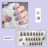 24Pcs/Box French Short False Nails with Moon Design Detachable Manicure Patches Press On Nails Full Cover Fake Nails Tips