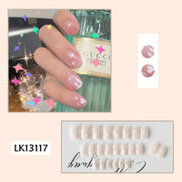 24Pcs/Box French Short False Nails with Moon Design Detachable Manicure Patches Press On Nails Full Cover Fake Nails Tips