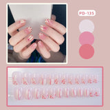 24Pcs/Box French Short False Nails with Moon Design Detachable Manicure Patches Press On Nails Full Cover Fake Nails Tips