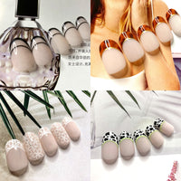 24pcs Nail tips short fake nails with designs Detachable False Nails Round Head Wearable Ballerina Nails Full Cover Nail Tips