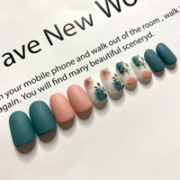 24pcs Nail tips short fake nails with designs Detachable False Nails Round Head Wearable Ballerina Nails Full Cover Nail Tips