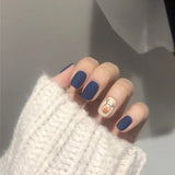 Fashionable Blue and Graffiti Pattern Wearable Fake Nails press on Short oval Head Lady Full Cover Finished nail