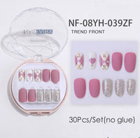 Fake Nails Press Coffin False with Glue Set Packaging Full Artificial Short Kiss Detachable Stick Designs Art Tipsy Cover Box