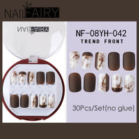 Fake Nails Press Coffin False with Glue Set Packaging Full Artificial Short Kiss Detachable Stick Designs Art Tipsy Cover Box