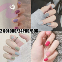 fake nails art press on Matte false nail Solid color with glue coffin stick designs clear set full cover artificial short kiss