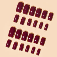 24pcs/set Press On Nails False Nails Red Gold Rim Glitter Color Fake Nails Short Full Nail Tips Hybrid Nail Women Nail Art tools