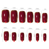 24pcs/set Press On Nails False Nails Red Gold Rim Glitter Color Fake Nails Short Full Nail Tips Hybrid Nail Women Nail Art tools