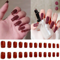 24pcs/set Press On Nails False Nails Red Gold Rim Glitter Color Fake Nails Short Full Nail Tips Hybrid Nail Women Nail Art tools