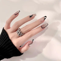 Fake nails Simple Black Lines Nail Finished Press On Nails Short Coffin False Nail Patch design acrylic nail tips for manicure