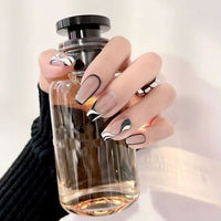 Fake nails Simple Black Lines Nail Finished Press On Nails Short Coffin False Nail Patch design acrylic nail tips for manicure