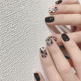 24pcs/box Press on Fake Nails Nail Art Short Cute Black Leopard Print with Artifical Designs Full Cover Stick False Nails Tips