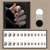 24pcs/box Press on Fake Nails Nail Art Short Cute Black Leopard Print with Artifical Designs Full Cover Stick False Nails Tips