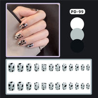 24pcs/box Press on Fake Nails Nail Art Short Cute Black Leopard Print with Artifical Designs Full Cover Stick False Nails Tips