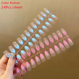 24Pcs/box Full Cover Short round press on nails Pink Dripping Shape Heart Bride nail tips Wearable Fake Nail with Glue for girls