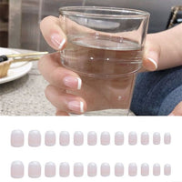 24Pcs French Nails Simple Pink Short Square False Nail Classic French Artificial Fake Nails DIY Full Cover Tips Manicure Tool