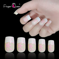 Short Flower Classic Press On Acrylic Nails French Square Head False Nails Natural Designed Nails Daily Office Fake Nails