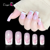 Short Flower Classic Press On Acrylic Nails French Square Head False Nails Natural Designed Nails Daily Office Fake Nails