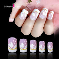 Short Flower Classic Press On Acrylic Nails French Square Head False Nails Natural Designed Nails Daily Office Fake Nails