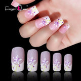 Short Flower Classic Press On Acrylic Nails French Square Head False Nails Natural Designed Nails Daily Office Fake Nails