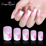 Short Flower Classic Press On Acrylic Nails French Square Head False Nails Natural Designed Nails Daily Office Fake Nails