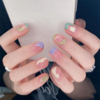 24Pcs Detachable Graffiti Short Square Head False Nails Line Streak Artificial Fake Nails Full Cover Cartoon Nail Tipss