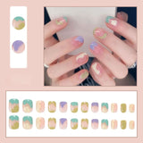 24Pcs Detachable Graffiti Short Square Head False Nails Line Streak Artificial Fake Nails Full Cover Cartoon Nail Tipss