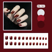 24Pc Fake nails with diamond black star and moon pattern design Wearable Short Round/Square Head False Nails Full Cover Nail Tip