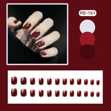 24Pc Fake nails with diamond black star and moon pattern design Wearable Short Round/Square Head False Nails Full Cover Nail Tip