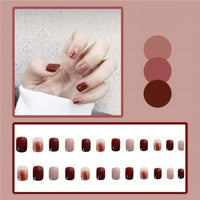 24Pc Fake nails with diamond black star and moon pattern design Wearable Short Round/Square Head False Nails Full Cover Nail Tip