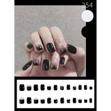 24Pc Fake nails with diamond black star and moon pattern design Wearable Short Round/Square Head False Nails Full Cover Nail Tip