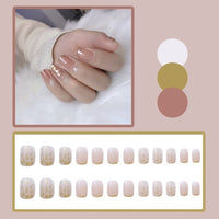 24Pc Fake nails with diamond black star and moon pattern design Wearable Short Round/Square Head False Nails Full Cover Nail Tip