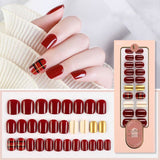 2022 New Year Red False Nails with Press Glue Frech Artificial Short Nail Art Tips Press on Nails Set Full Cover