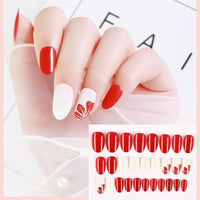 2022 New Year Red False Nails with Press Glue Frech Artificial Short Nail Art Tips Press on Nails Set Full Cover