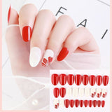 2022 New Year Red False Nails with Press Glue Frech Artificial Short Nail Art Tips Press on Nails Set Full Cover